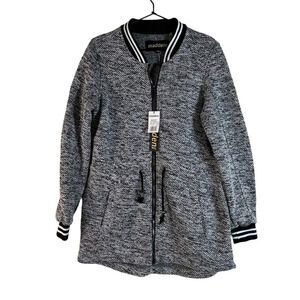 NEW Madden Nyc Womens Jacket Coat Gray Marled Full Zip Pockets Jersey Crew M